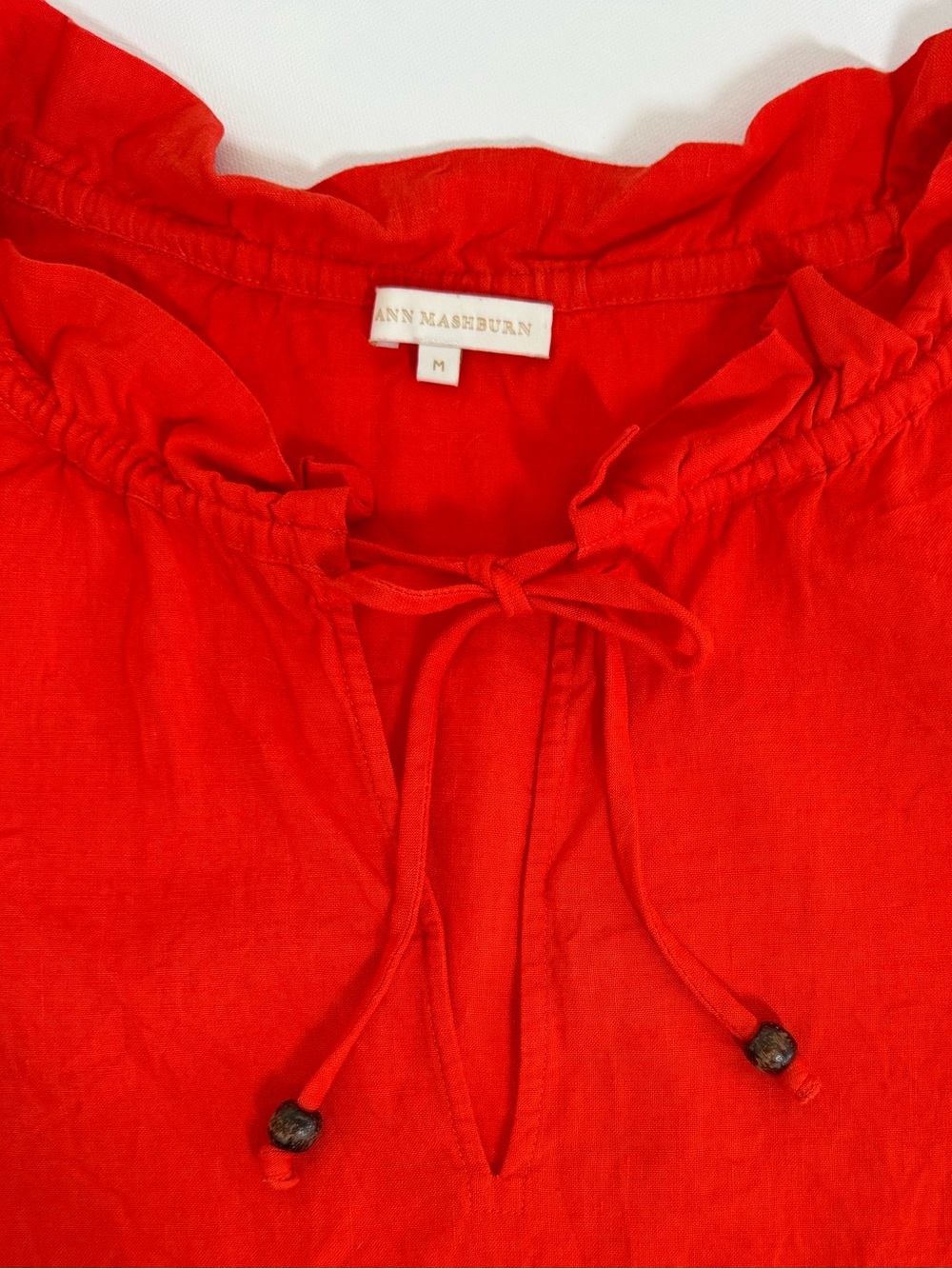 Ann Mashburn Women’s sleeveless linen top ruffle collar Tomato Red SIZE MEDIUM - Picture 5 of 9